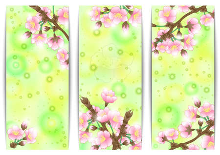 Illustration of banners collection with apple tree branches and flowersのイラスト素材