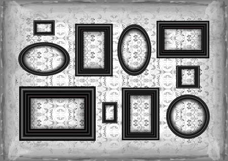 Illustration of frames collection on grunge background with abstract floral ornamentのイラスト素材