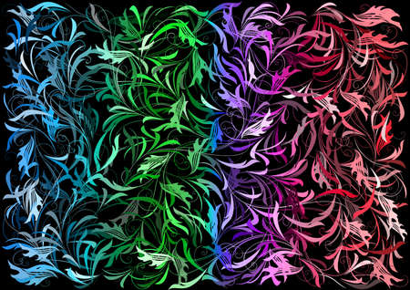 Illustration of abstract colorful floral ornament on black backgroundのイラスト素材