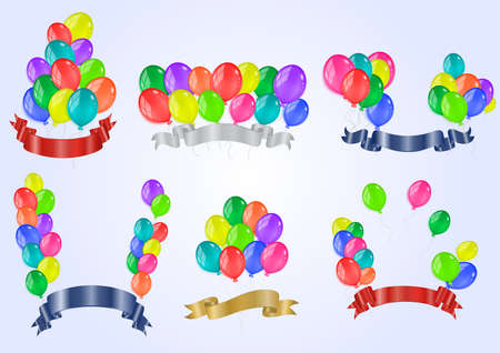 Illustration of banners collection from colorful balloons and ribbonsのイラスト素材
