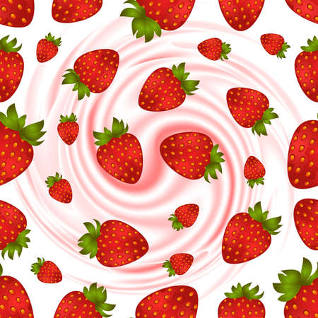 Illustration of seamless strawberry pattern with smooth cream swirlのイラスト素材