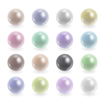 Illustration of various colored pearls set isolatedのイラスト素材