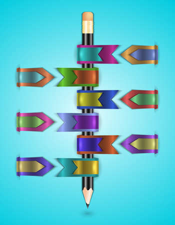 Illustration of colorful and glossy web ribbons in various styles and pencilのイラスト素材