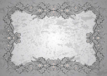 Illustration of frame with abstract ornament, pearls and grunge textureのイラスト素材