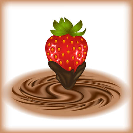 Illustration of strawberry and smooth chocolate swirl backgroundのイラスト素材