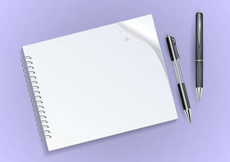 Illustration of notebook on a spring with blank sheet and two pensのイラスト素材