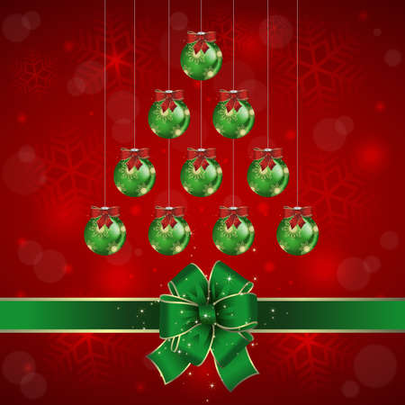 Illustration of Christmas background with balls and bows in green and red colorsのイラスト素材