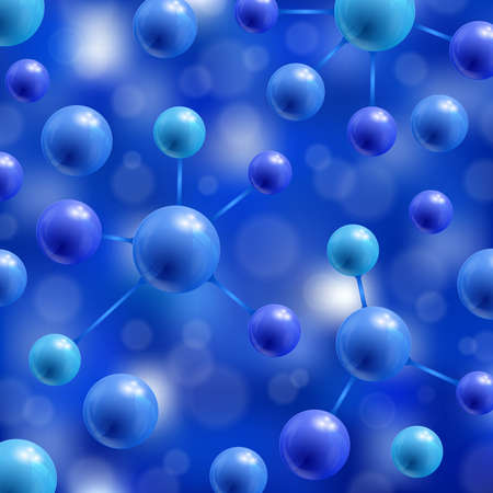 Illustration of abstract blue molecules on bokeh backgroundのイラスト素材