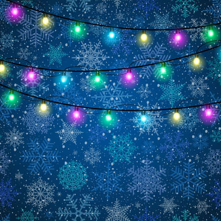 Illustration of Christmas lights with snowflake backgroundのイラスト素材