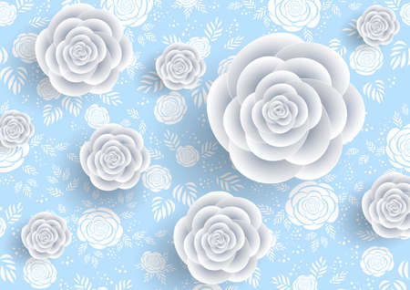Illustration of abstract paper roses on blue backgroundのイラスト素材