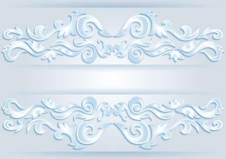 Illustration of abstract ornamental borders from icy cutouts in blue and white colorsのイラスト素材