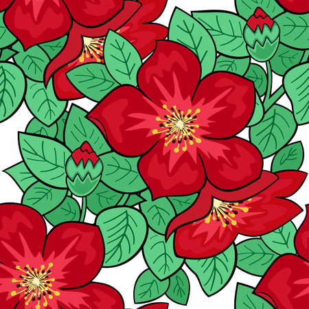Illustration of seamless  floral pattern with branches and flowers isolatedのイラスト素材