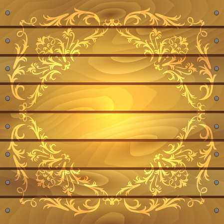 Illustration of floral frame on wood background with borders from nailsのイラスト素材