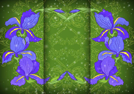 Illustration of abstract iris frame on ornamental green backgroundのイラスト素材