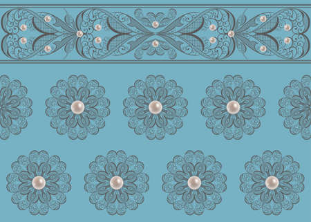 Illustration of seamless pattern with abstract lacy ornament with pearlsのイラスト素材