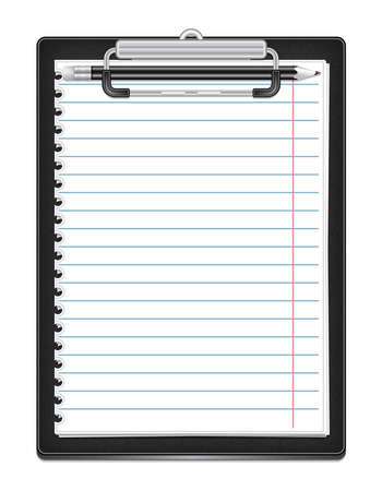 Illustration of clipboard with ruled paper and pencil isolatedのイラスト素材