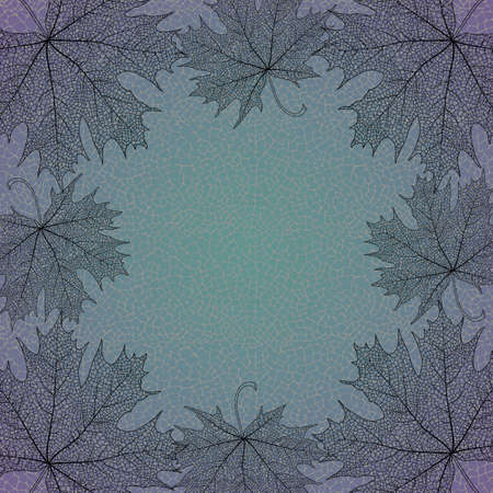 Illustration of maple leaves frame on reticular backgroundのイラスト素材