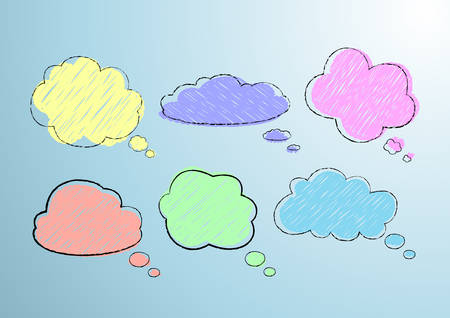 Illustration of cloud speech bubbles in sketchy doodle styleのイラスト素材