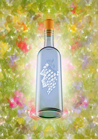 Illustration of wine bottle with bunch of grapes label and colorful backgroundのイラスト素材