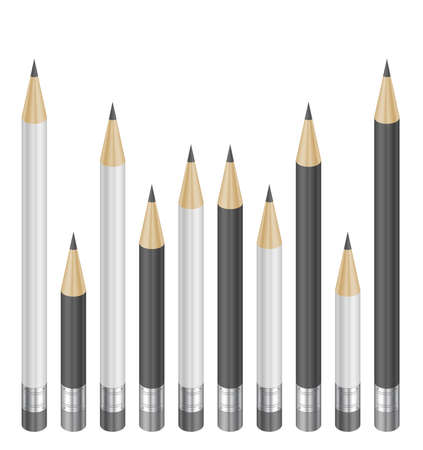 Illustration of pencils in white and black colors with erasers isolatedのイラスト素材