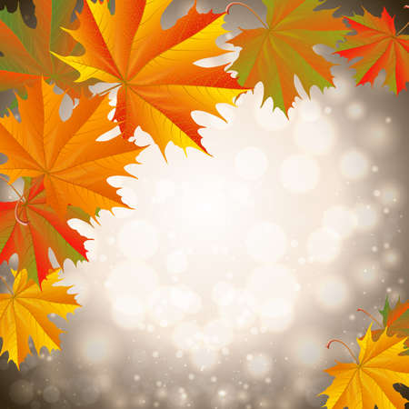 Illustration of colorful autumn maple leaves on bokeh backgroundのイラスト素材