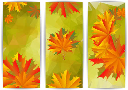 Illustration of banners with colorful maple leaves and triangle backgroundのイラスト素材