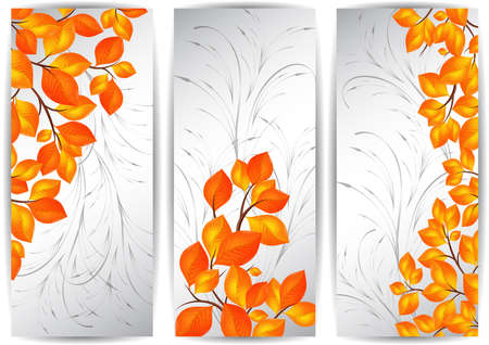 Illustration of banners with colorful autumn leaves and ornamental backgroundのイラスト素材