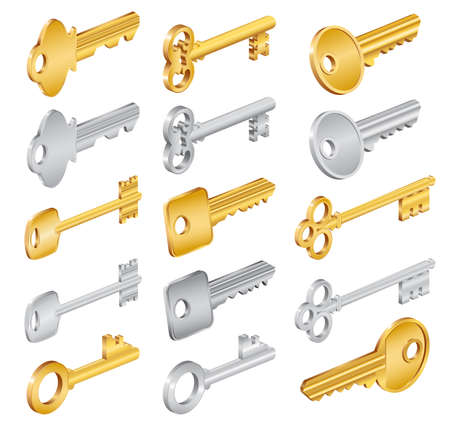 Illustration of house keys in various styles isolatedのイラスト素材