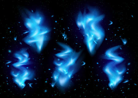Illustration of blue flame tips and sparks on black backgroundのイラスト素材