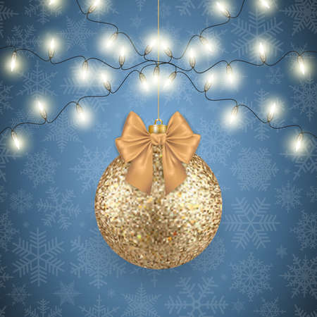 Illustration of Christmas ball with lights and snowflake backgroundのイラスト素材