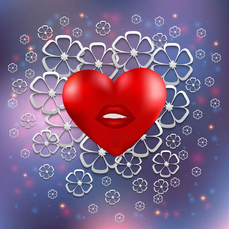 Illustration of valentines day card template with smiling heart and floral backgroundのイラスト素材