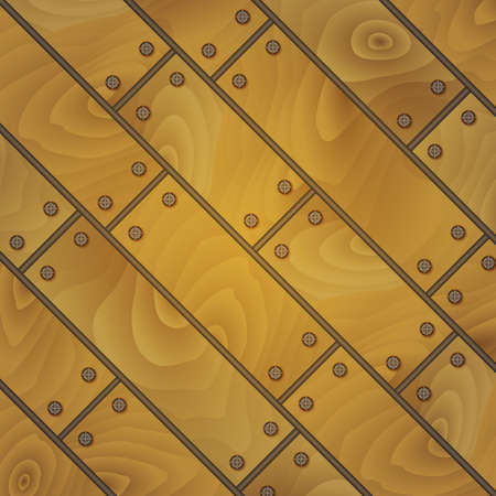Illustration of background from wooden planks in brown color with nailsのイラスト素材