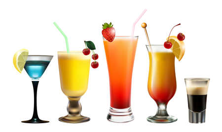 Illustration of various alcoholic cocktails set isolatedのイラスト素材