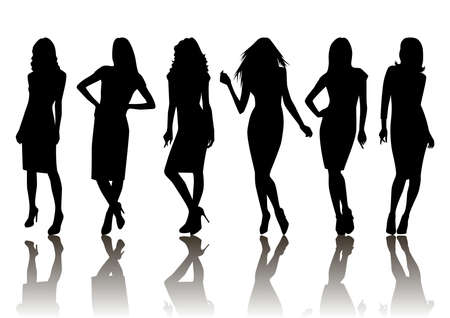 Illustration of fashion female silhouette set isolatedのイラスト素材