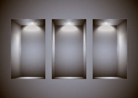 Illustration of storefront with three empty showcasesのイラスト素材