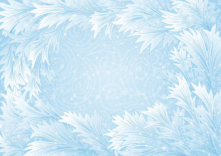 Illustration of winter background with hoarfrost frame and snowstorm ornamentのイラスト素材