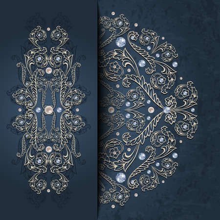 Illustration of greeting or invitation card template with abstract ornament, diamonds and pearlsのイラスト素材