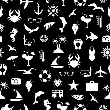 Illustration of seamless pattern with summer holiday symbols in black and white colors
のイラスト素材