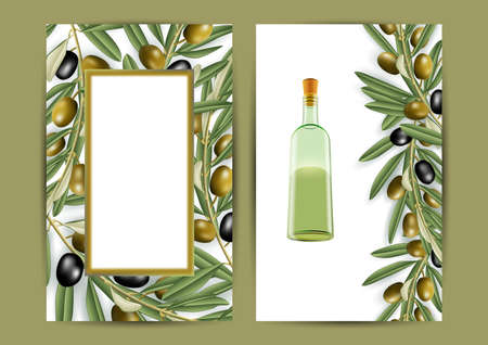 Illustration of banners with realistic olive tree branches and bottleのイラスト素材