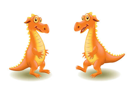 Orange cartoon dinosaur on white backgroundのイラスト素材