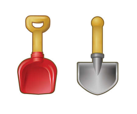 Children and survival shovels on white background - vectorのイラスト素材