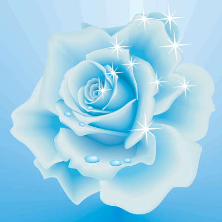 Vector Beautiful Frozen Rose on the Sky Blue Backgroundのイラスト素材
