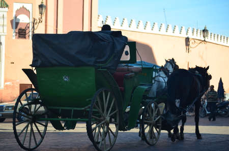 Marrakech, Morocco November 19, 2012. Horse carriages in the Medina of Marrakechのeditorial素材