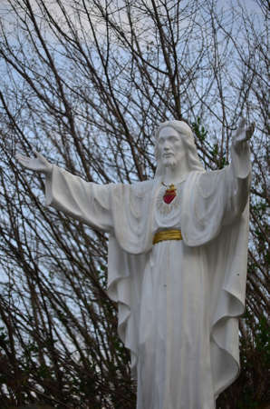 7/4/2014 San Sebastian de Garabandal. Cantabria. Spain. Sculpture of the Sacred Heartのeditorial素材