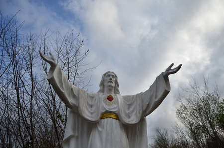 7/4/2014 San Sebastian de Garabandal. Cantabria. Spain. Sculpture of the Sacred Heartのeditorial素材