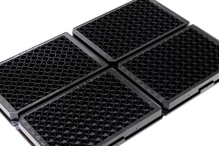 Collection of black microplates for sowing in the laboratory analysisの写真素材
