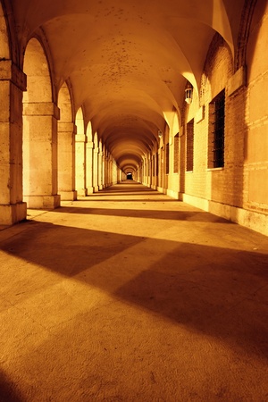 Arches of a portico at nightの写真素材