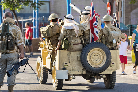 Patrol British army soldiers , desert rats (7th Armoured Division) in car during  Historical recreation of second world war.の写真素材