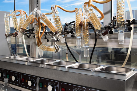 reflux condensing equipment in a laboratory  reflux condenserの写真素材