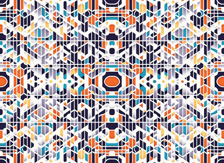 Psychedelic Pattern Retro background whit lines and shapes blue and orange abstract. Abstract rapport background Groovy 70's style. Generative AIの素材